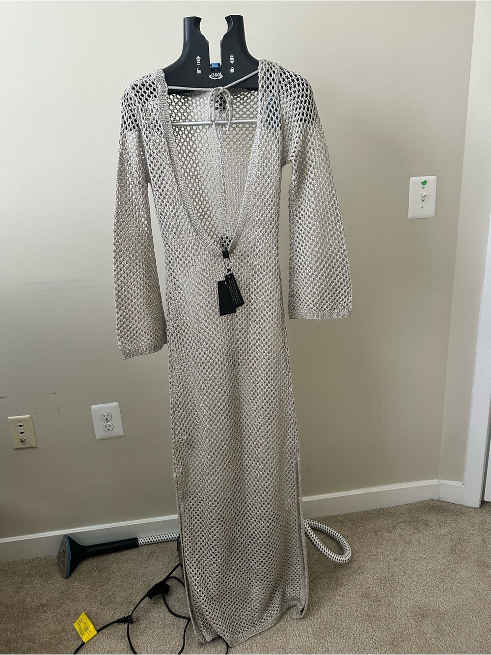 South Beach × Misha Grimes sequin knit long sleeve maxi beach dress in silver - Picture 5 of 7